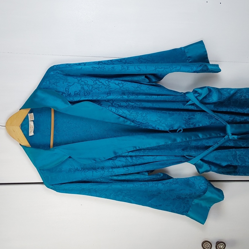 Victoria's Secret |Gold Label Vintage Vibrant Teal Silky Satin Robe Luxe Sz.M